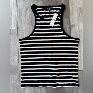 J.Crew Black White Striped Ribbed Racerback Tank Top Size L NWT